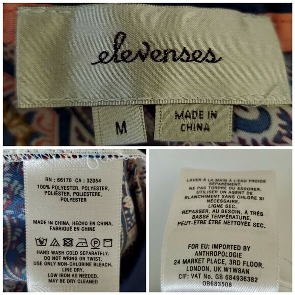 Elevenses Ines Wide Leg High Rise Pants M Blue Paisley Palazzo Flowy Resort - Picture 11 of 12